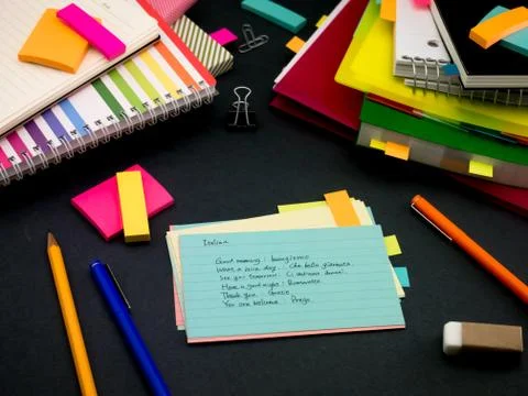 Learning New Language Writing Words Many Times on the Notebook; Italian Stock Photos