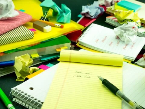 Learning New Language Writing Words Many Times on the Notebook; Spanish Foto stock