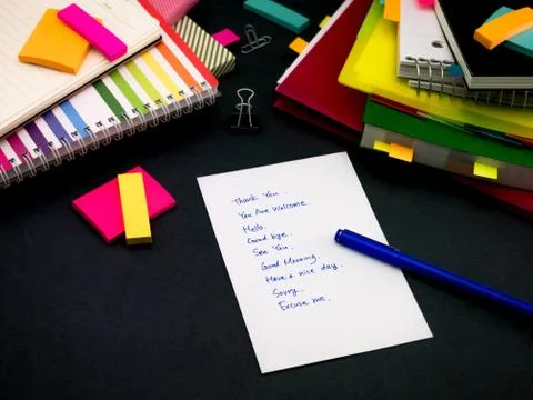 Learning New Language Writing Words Many Times on the Notebook; English Stock Photos