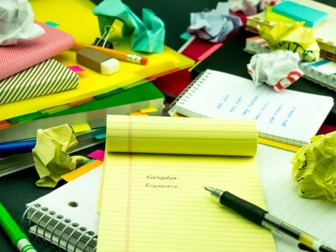 Learning New Language Writing Words Many Times on the Notebook; Greek Stock Photos