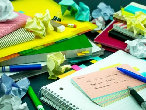 Learning New Language Writing Words Many Times on the Notebook; Polish Stock Photos