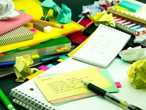 Learning New Language Writing Words Many Times on the Notebook; Portuguese Foto stock
