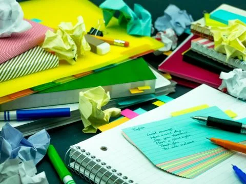 Learning New Language Writing Words Many Times on the Notebook; English Stock Photos