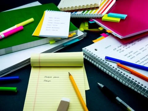 Learning New Language Writing Words Many Times on the Notebook; Ukrainian Foto stock