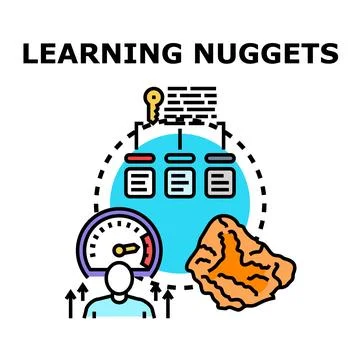 Learning nuggets concept with person gaining knowledge and developing skills Illustrazione stock