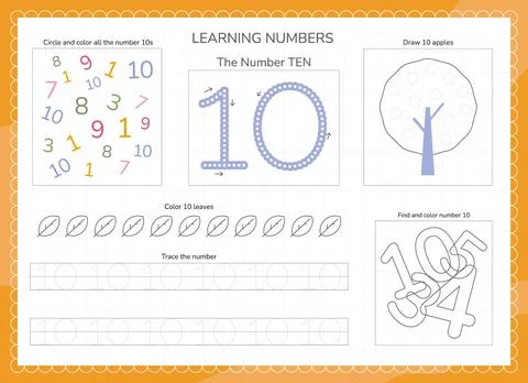 Learning Number 10 Worksheet Template Ilustración de archivo