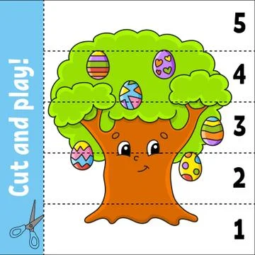 Learning numbers 1-5. Cut and play. Education worksheet. Game for kids. Color Stock Illustration