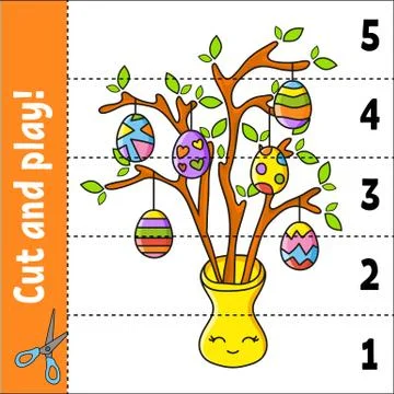Learning numbers 1-5. Cut and play. Education worksheet. Game for kids. Color Stock Illustration
