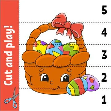 Learning numbers 1-5. Cut and play. Education worksheet. Game for kids. Color Stock Illustration