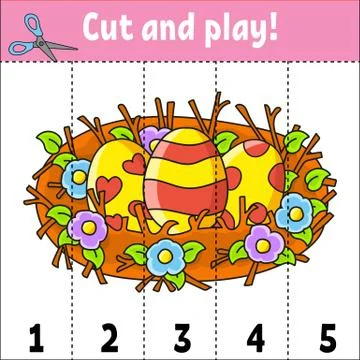 Learning numbers 1-5. Cut and play. Education worksheet. Game for kids. Color Stock Illustration