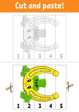 Learning numbers 1-5. Cut and glue. Cartoon character. Education developing w Stock Illustration