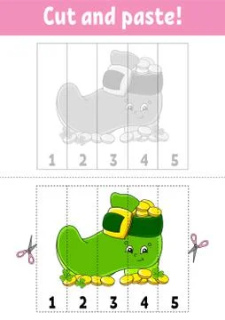 Learning numbers 1-5. Cut and glue. Cartoon character. Education developing w Stock Illustration