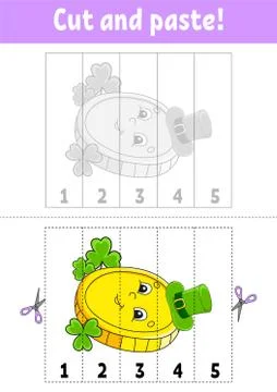 Learning numbers 1-5. Cut and glue. Cartoon character. Education developing w Stock Illustration