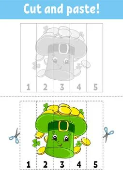 Learning numbers 1-5. Cut and glue. Cartoon character. Education developing w Stock Illustration