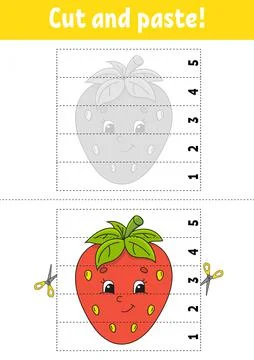 Learning numbers 1-5. Cut and glue. Strawberry character. Education developin Stock Illustration