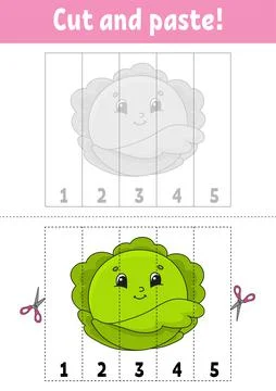 Learning numbers 1-5. Cut and glue. Cabbage character. Education developing w Stock Illustration