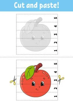 Learning numbers 1-5. Cut and glue. Apple character. Education developing wor Stock Illustration
