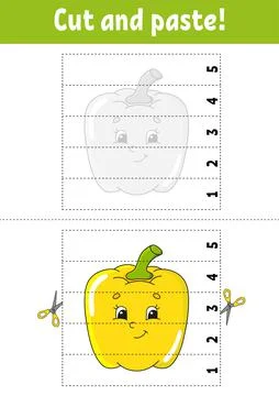 Learning numbers 1-5. Cut and glue. Pepper character. Education developing wo Stock Illustration