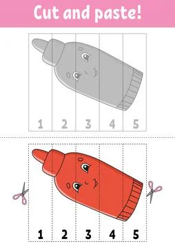 Learning numbers 1-5. Cut and glue. Cartoon character. Education developing w Stock Illustration
