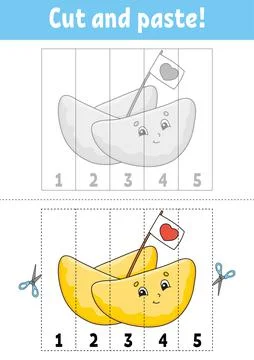 Learning numbers 1-5. Cut and glue. Cartoon character. Education developing w Illustrazione stock