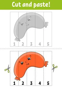 Learning numbers 1-5. Cut and glue. Cartoon character. Education developing w Stock Illustration