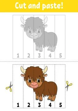 Learning numbers 1-5. Cut and glue. Cartoon character. Education developing w Stock Illustration
