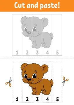 Learning numbers 1-5. Cut and glue. Cartoon character. Education developing w Stock Illustration