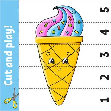 Learning numbers 1-5. Cut and play. Education worksheet. Game for kids. Color Stock Illustration