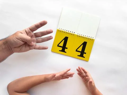 Learning numbers. Engaging hand gestures with number flashcards Stock Photos