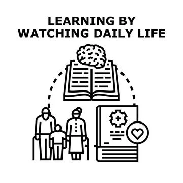 Learning by observing daily life experiences concept vector Stock Illustration