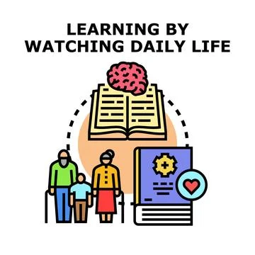 Learning by observing daily life experiences concept vector Stock Illustration