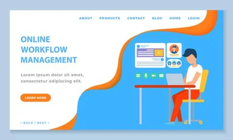 Learning Online Workflow Management Webpage Vector 스톡 일러스트