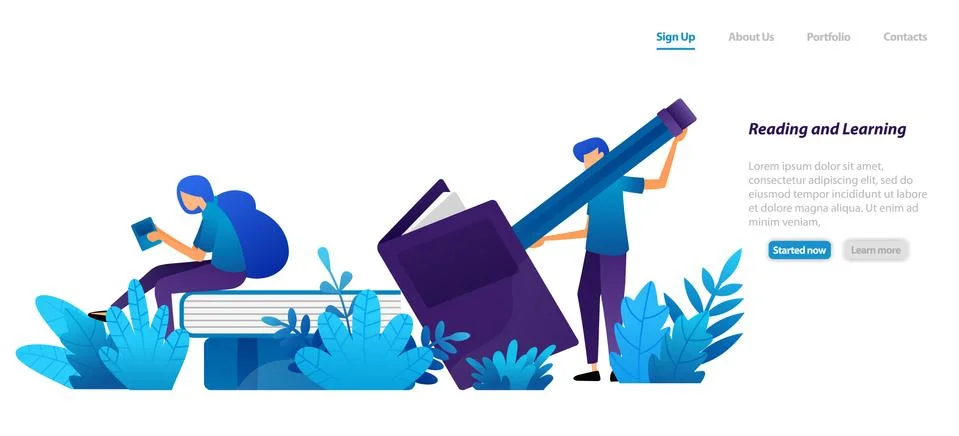 Learning or study design concepts of school and education, reading books with Stock Illustration