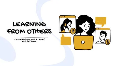 Learning from others concept. Vector of a woman networking with a group of .. Stock Illustration