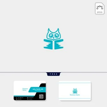 Learning owl book logo template vector illustration, free business card desig Stock Illustration