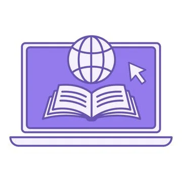 Learning Platform Colored Icon. Vector Icon. Laptop, Open Book, and World W.. Ilustração Stock