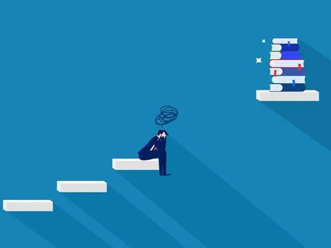 Learning Problems .Businessman Sad About the Gap Between Stairs and Top of .. Stockillustratie
