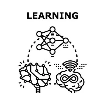 Learning process with artificial intelligence and neural networks Illustrazione stock