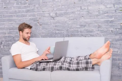Learning Process. buy things and shopping online. man use computer Stock Photos