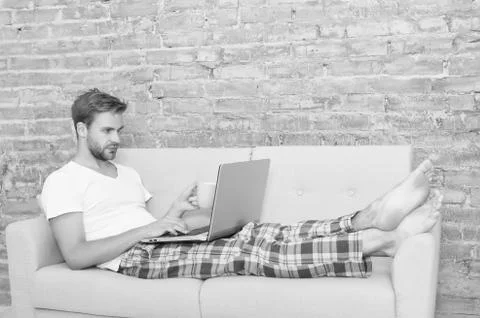 Learning Process. buy things and shopping online. man use computer Stock Photos