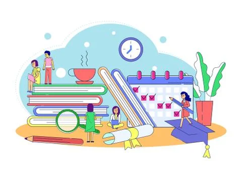 Learning process concept, line vector illustration. People character study new Stock Illustration