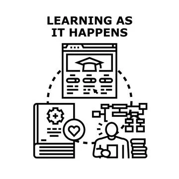 Learning process involving online education and knowledge acquisition Stockillustratie