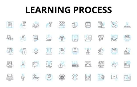 Learning process linear icons set. Acquisition, Comprehension, Memory, Analysis 스톡 일러스트