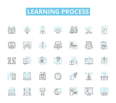 Learning process linear icons set. Acquisition, Comprehension, Memory, Analysis 스톡 일러스트