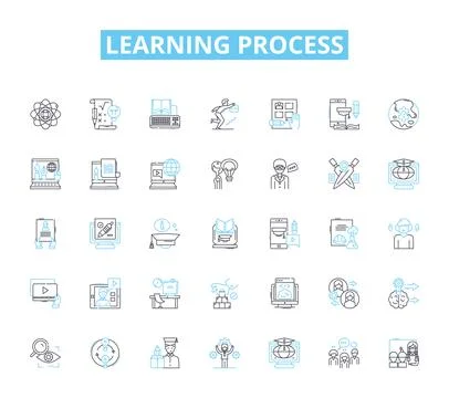 Learning process linear icons set. Acquisition, Comprehension, Memory, Analysis 스톡 일러스트