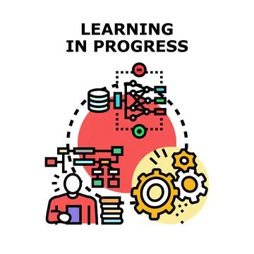 Learning process in progress with data and neural network Illustrazione stock