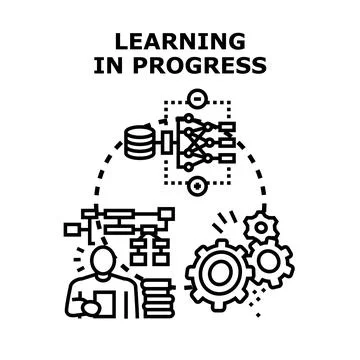 Learning process in progress with data and neural network Stockillustratie