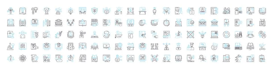 Learning process vector line icons set. Knowledge, Education, Instruction Stock Illustration