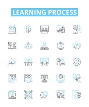 Learning process vector line icons set. Knowledge, Education, Instruction Stock Illustration