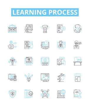 Learning process vector line icons set. Knowledge, Education, Instruction Stock Illustration